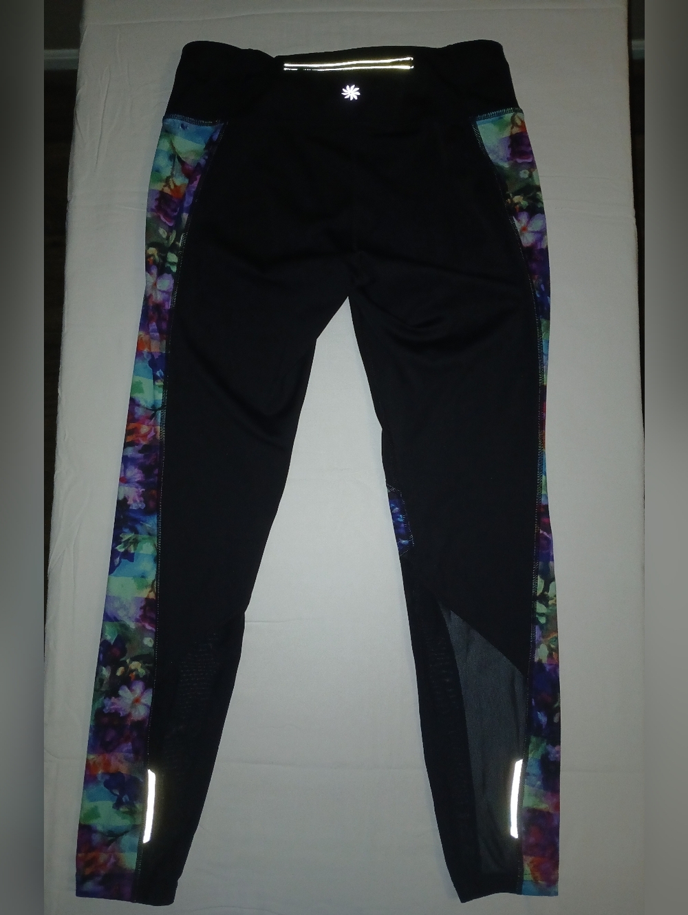 Athleta Black Leggings with Multicolor Floral Side Panels